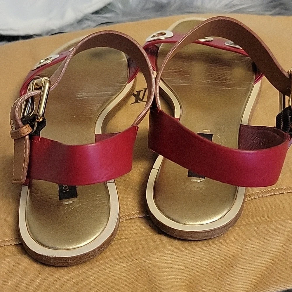 Louis Vuitton Red and Tan Leather Sandals - Picture 8 of 15